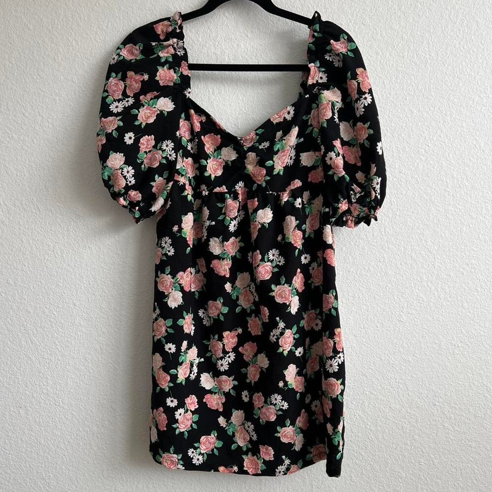 Mini black pink floral dress